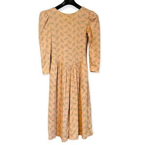 Vintage Petite Lanz Bow Print Pullover Puff Sleeve Dress w/ Pockets Size 6